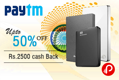 Hard Disk at Upto 50% Off + Upto Rs.2500 cash Back - Paytm