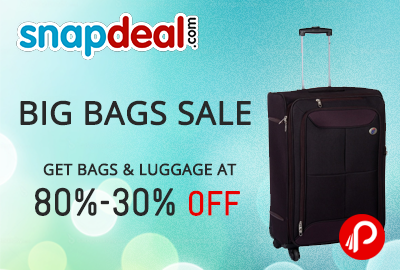 Get UPTO 80% to UPTO 30% discount on branded backpacks, Bags, luggages - Snapdeal