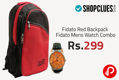 Fidato Red Backpack Fidato Mens Watch Combo Rs. 299 - ShopClues
