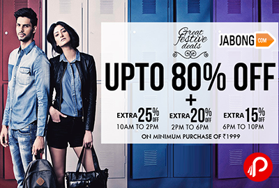Get UPTO 80% off + Extra 25% off on 176242 Products +Rs.100 PayuMoney - Jabong