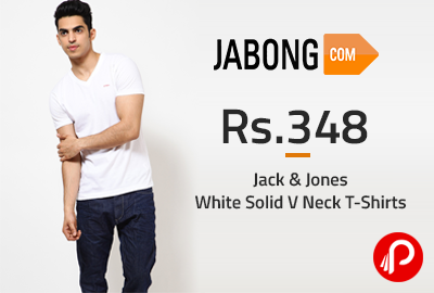 50% off Jack & Jones White Solid V Neck T-Shirts - Jabong