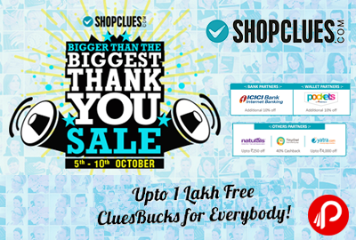 Get UPTO Free 1 Lakh CluesBucks in Biggest ThankYouSale - Shopclues