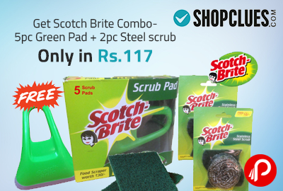 Get Scotch Brite Combo- 5pc Green Pad + 2pc Steel scrub Only in Rs.117 - Shopclues