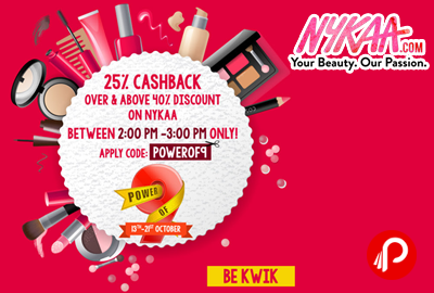 Get 25% Cashback + 40% discount on Nykaa Brand - Mobikwik