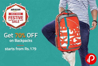 Get 70% off on Backpacks starts from Rs.179 - Amazon