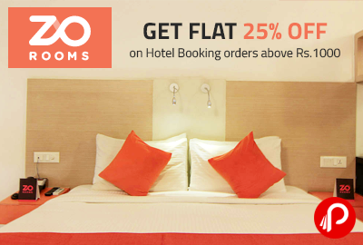Get Flat 25% off on Hotel Booking orders above Rs.1000 - Zorooms