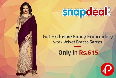 Get Exclusive Fancy Embroidery work Velvet Brasso Sarees only in Rs.615 - Snapdeal