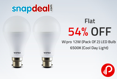 Wipro 12W (Pack Of 2) LED Bulb 6500K (Cool Day Light) | Flat 54% OFF - Snapdeal