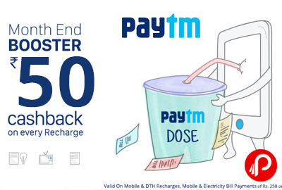 Get Rs 50 Cashback on Recharge and Bill Payment of Rs 400 or more - PayTm