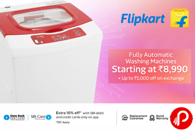 Fully Automatic Washing Machines Starting at Rs.8990 + UPTO 5000 on exchange - Flipkart