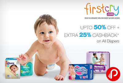 Upto 50% OFF + Extra 25% Cashback on All Diapers - Firstcry