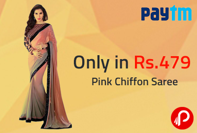 Only in Rs.479 Pink Chiffon Saree - Paytm