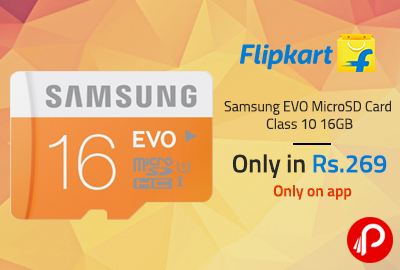 Only in Rs.269 Samsung EVO MicroSD Card Class 10 16GB - Flipkart