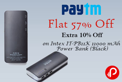 Flat 57% Off + Extra 10% Off on Intex IT-PB11K 11000 mAh Power Bank (Black) - Paytm