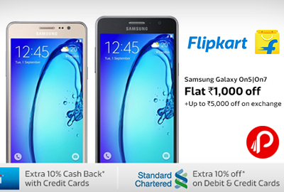 Get Flat Rs.1000 off on Samsung Galaxy On5 On7 Mobile - Flipkart