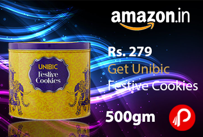 Only in Rs. 279 Get Unibic Festive Cookies 500gm Tin Box | Deal of The Day - Amazon