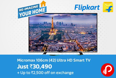 Get Micromax 42” Ultra HD SmartTv Only at Rs. 30490 - Flipkart