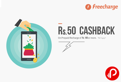 Get Rs. 50 Cashback on Prepaid Mobile Recharge Rs.100 - FreeCharge
