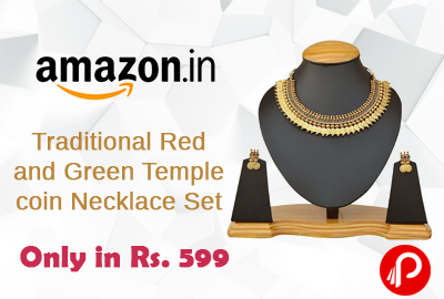 Grab Traditional Red and Green Temple coin Necklace Set Only in Rs. 599 - Amazon