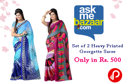 Grab Set of 2 Heavy Printed Georgette Saree 75% off Only in Rs. 500 - AskMeBazaar