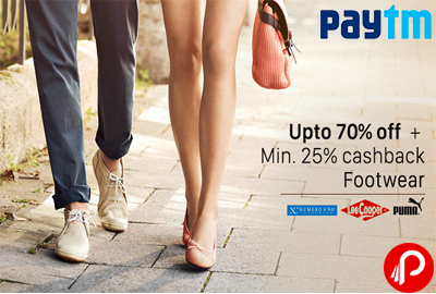Get UPTO 70% off + Min. 25% cashback on Footwear - PayTm