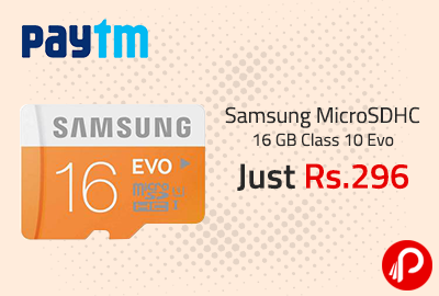 Samsung MicroSDHC 16 GB Class 10 Evo Just Rs 296 - Paytm