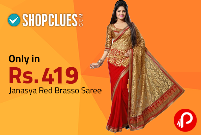 Only in Rs. 419 Janasya Red Brasso Saree | Daily Cracker Deal - Shopclues