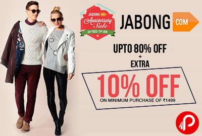 Get UPTO 80% off + Extra 10% off on Min. Purchase of Rs. 1499 - Jabong Anniversary Sale