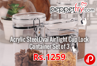 Acrylic Steel Oval AirTight Cup Lock Container Set of 3 Rs. 1259 - Pepperfry