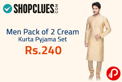 Men Pack of 2 Cream Kurta Pyjama Set | Exclusive – Shopclues