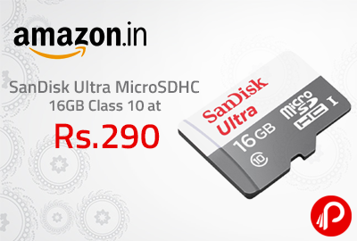 SanDisk Ultra MicroSDHC 16GB Class 10 at Rs. 290 - Amazon