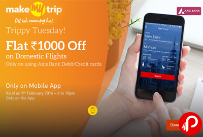 Flat Rs.1000 off on Domestic Flights | Last Trippy Tuesday of 2015 - MakeMyTrip