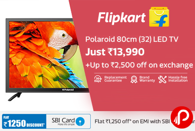 Polaroid 80cm (32) LED TV just Rs.13990 + Flat Rs. 1250 Discount on SBI Card - Flipkart