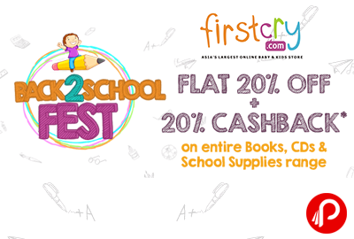 Books, CDs, School Supplies Flat 20% off + 20% cashback - Firstcry