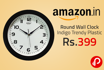 Round Wall Clock Indigo Trendy Plastic just Rs.399 - Amazon