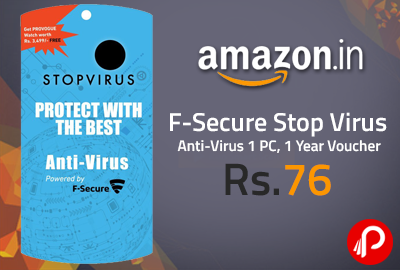 F-Secure Stop Virus Anti-Virus 1 PC, 1 Year Voucher at Rs.76 - Amazon