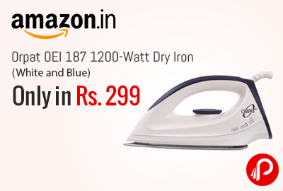 Orpat OEI 187 1200-Watt Dry Iron (White and Blue) only in Rs. 299 - Amazon
