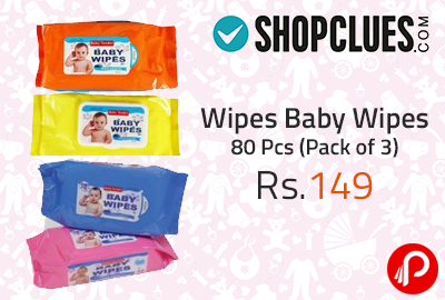Wipes Baby Wipes 80 Pcs (Pack of 3) at Rs.149 - Shopclues