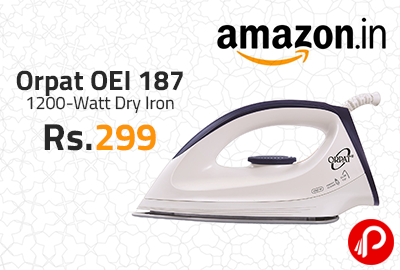 Orpat OEI 187 1200-Watt Dry Iron at Rs.299 - Amazon