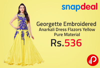 Georgette Embroidered Anarkali Dress Flazors Yellow Pure Material at Rs.536 - Snapdeal