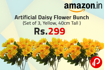 Artificial Daisy Flower Bunch (Set of 3, Yellow, 40cm Tall ) at Rs.299 - Amazon