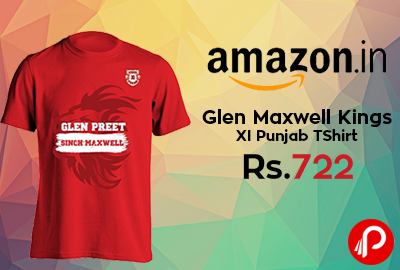 Glen Maxwell Kings XI Punjab TShirt at Rs.722 - Amazon