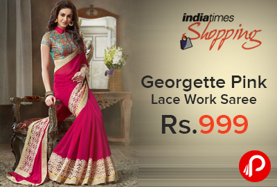 Georgette Pink Lace Work Saree at Rs.999 - Indiatimes