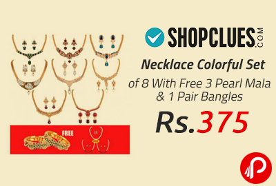 Necklace Colorful Set of 8 With Free 3 Pearl Mala & 1 Pair Bangle at Rs.375 - Shopclues
