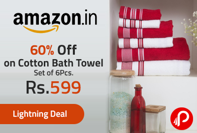Get 60% off on Cotton Bath Towel Set of 6Pcs. at Rs.599 - Amazon