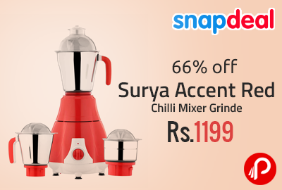 Surya Accent Red Chilli Mixer Grinder at Rs.1199 - Snapdeal