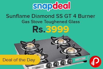 Sunflame Diamond SS GT 4 Burner Gas Stove Toughened Glass at Rs.3999 - Snapdeal