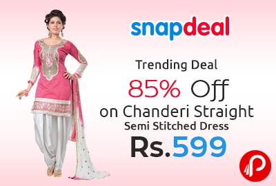 Get 85% off on Chanderi Straight Semi Stitched Dress at Rs.599 - Snapdeal