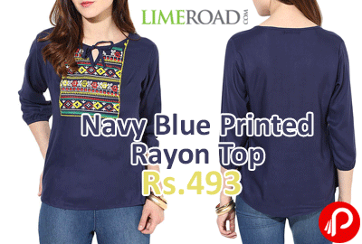 Navy Blue Printed Rayon Top at Rs.493 | 45% off - Limeroad
