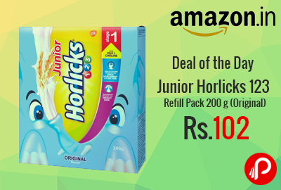Junior Horlicks 123 Refill Pack 200 g (Original) at Rs.102 - Amazon